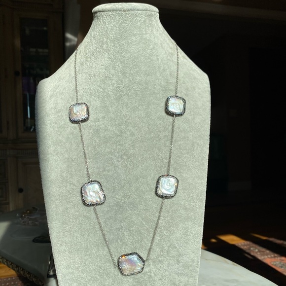 Iris & Lily Jewelry Biwa Pearl Sterling Silver Sautoir Crystl